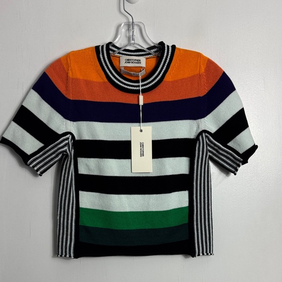NWT Christopher John Rogers striped knit crop short sleeve baby tee size medium - Picture 2 of 8